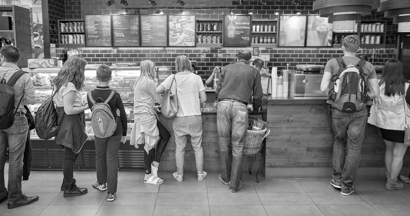 People queuing in a public space