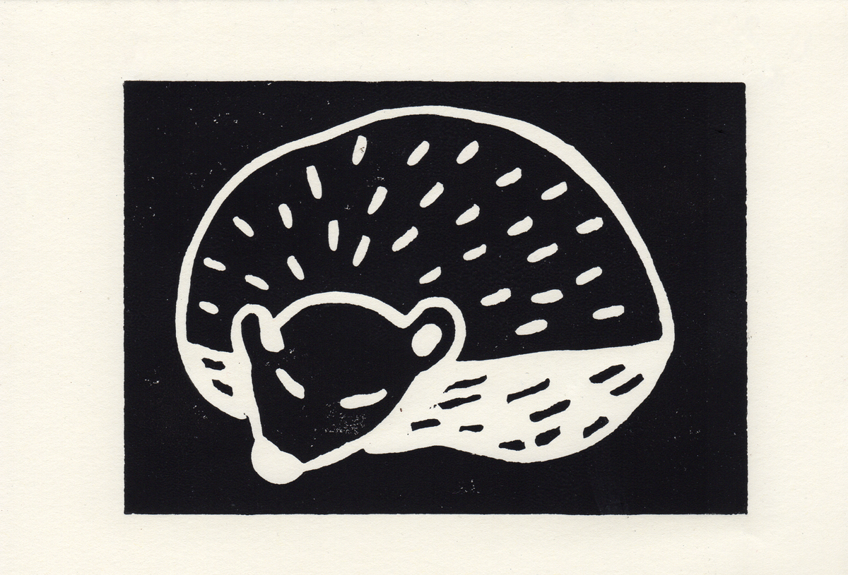 Hedgehog lino print