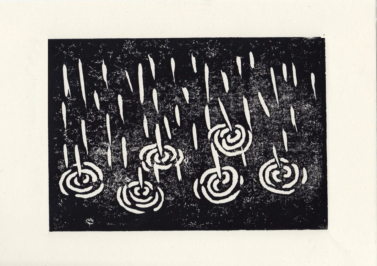 Rain drops lino print