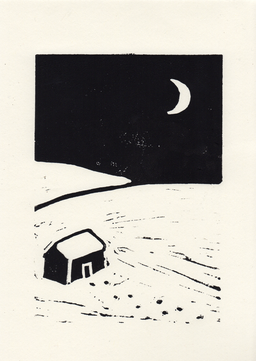 Snow field lino print
