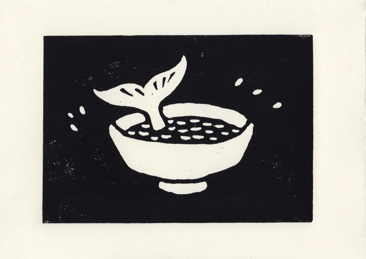 Whale tail lino print